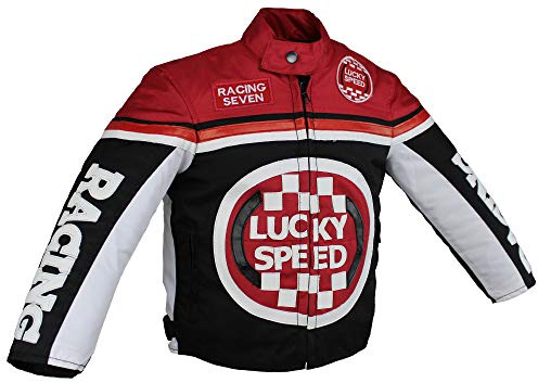 Giacca da Bambino Euro Stars Biker, Giacca da Moto, Giacca in Tessuto per Bambini, Giacca da Motociclista, Giacca da Corsa nera, Nero , XXL