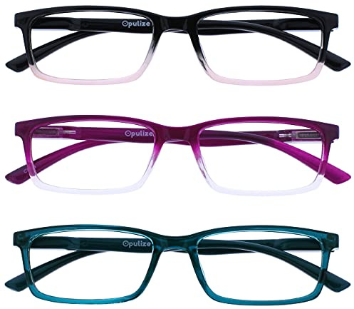 OPULIZE SEE Blaulichtfilter Lesebrille für Damen Herren, Blendfreie UV400-Schutz Federscharnier Anti-Müdigkeit, Rechteckiger Rahmen, Computerbrillen Gaming, 3er-Pack Rosa Violett Türkis +3,00