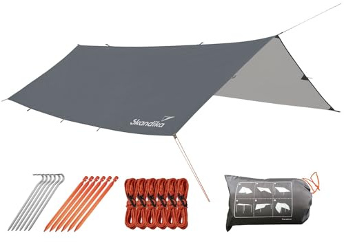 Skandika Sonnensegel XL 5 x 3 m | Sonnenschutz rechteckig, wasserdicht, UV-Schutz, UPF 50+, 3000 mm Wassersäule, Abspannseile, Heringe | Sonnen- und Regenschutz für Campen, Wandern, Garten, Balkon