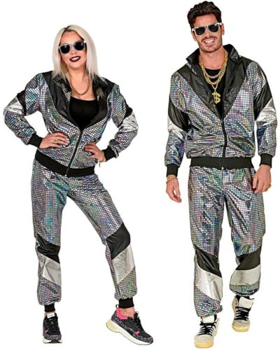 W WIDMANN MILANO Party Fashion - Tuta da ginnastica in costume, stile disco, outfit anni '80, tuta da jogging per carnevale e feste