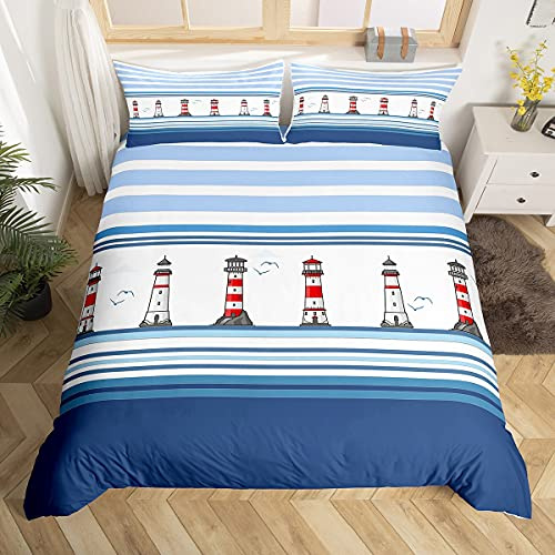 Set di biancheria da letto con copripiumino e gabbiani e torre per bambini, ragazzi, ragazze, ragazzi, ragazzi, ragazzi, ragazzi, ragazzi, adolescenti, variopinti per vacanze estive e biancheria da