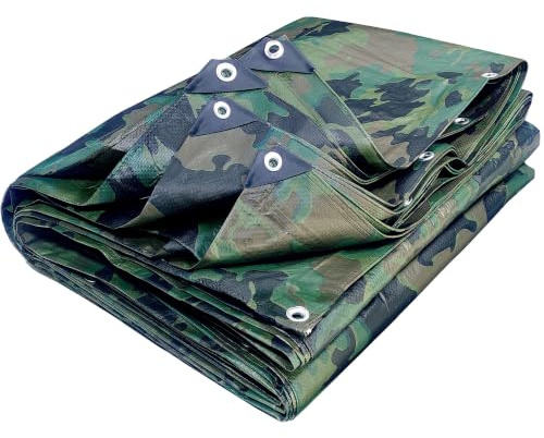 WERKA PRO Bâche 130g/m² Multiusage Imperméable 5 x 6m 1 m Camouflage | Aluminium, polyvalent, robuste, anti-UV, usage extérieur et bricolage, imperméable et imputrescible, camouflage