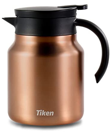Tiken 1L Thermal Coffee Carafe Jug, Double Walled Stainless Steel Insulated Vacuum Coffee Flask for Hot &Cold Drinks