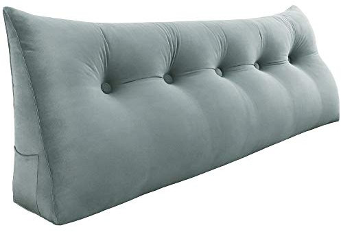 VERCART Rückenkissen Bett Rückenlehne Keilkissen Kopfteil Gepolstert Lesekissen Wandkissen Lendenkissen für Couch, Groß Sofakissen Kopfkissen, Stützkissen, Nackenkissen Samt Bezug Grau 160cm