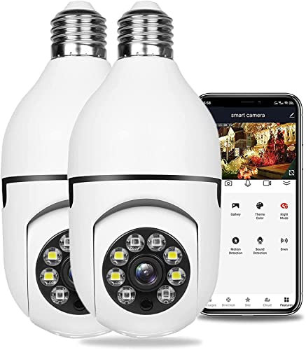2PCS Bulb Camera 360 Degree Wifi Night Vision With Light, E27 Light Bulb Camera Bayonet Fitting, Wireless Wifi Security Camera, Auto Tracking, Two Way Audio, Motion Detection, for Indoor Outdoor