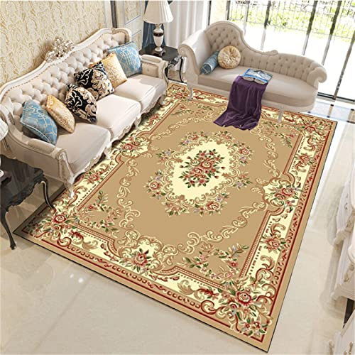 Teppich Kinderzimmer 180 x 220 cm Rug for Living Room Khaki Pflegeleicht Großer Traditioneller Orientteppich Mit Vintage-Blumenmuster, Leicht Zu Reinigen
