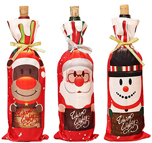 3 stycken julflaskpåsar, julvinspåsar, jultomtens vinpåsar, julvinflaskskydd, återanvändbara vinpresentpåsar gäller för julmiddagsfest