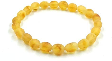 Bracciale in Ambra Baltica Naturale su Elastico 19 cm - Perle Non Lucidate - Ambra Grezza per Adulti