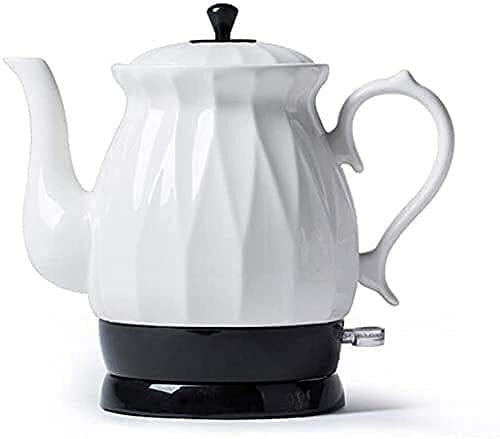 REJOON Bollitore Elettrico in Ceramica Bianca teiera Bollitore a Forma di pentola Bollitore ad Acqua retrò Spegnimento Automatico Bollitore-a Secco Protezione Bollitore Acqua Calda Teiera elettrica