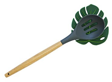 FISURA - Repose-cuillère original en forme de feuille de monstera deliciosa. Repose-cuillère support en silicone. Porte-cuillère pour plan de travail de Cuisine vert. 11,5 x 11,5 centimètres.