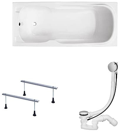 KOLMAN Badewanne MAJKA Rechteck 150x70 ohne Verkleidung, Ablaufgarnitur und Füßen Komplettset 3in1 Premium Original Acryl Wanne Siphon