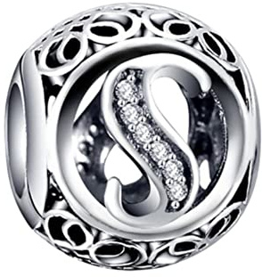 BEEUVIP S Charm-Anhänger, 925 Sterlingsilber, Motiv: Buchstabe des Alphabets, für Armbänder, kompatibel mit europäischen Armbändern Stil A