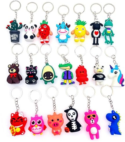 JZK 20x Silicone 3D Animal keyring keychains set for kids birthday party favours, keepsakes giveaway gifts for boys girls, children party goodie bag fillers, Cute backpack key chains key rings