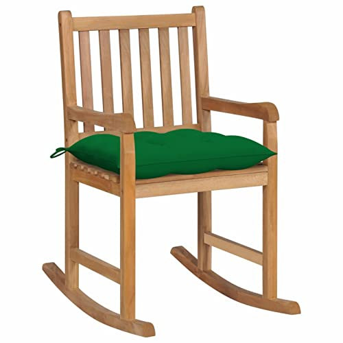 SHUJING Schaukelstuhl mit Grünem Kissen, Sessel Wohnzimmer, Schaukelsessel, Stillsessel, Schwingsessel, Tv Sessel, Ohrensessel, Relaxsessel, Rocking Chair, Massivholz Teak