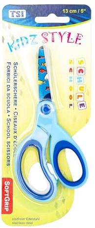 TSI 41809 Ciseaux d'écolier avec motif poisson sur les lames de ciseaux, taille 13 cm, couleur : bleu, réf. 41809