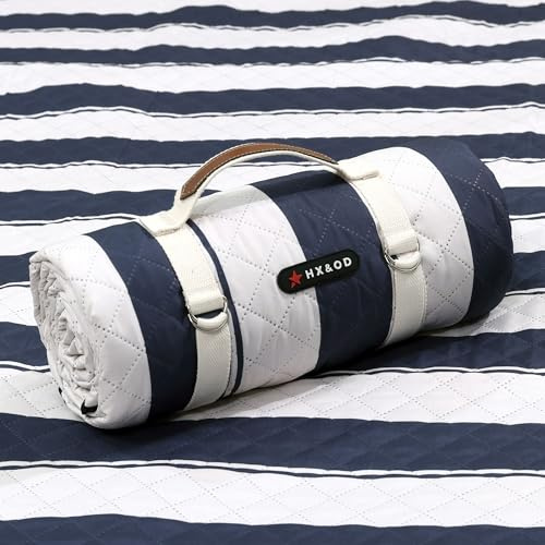 HX&OD Outdoor Picnic Blanket Extra Large, 80”x80” Waterproof Picnic Mat Foldable Camping Blanket Portable with Carry Strap for Beach Mat (bule)