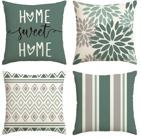 Artoid Mode Vattengrön Dahlia Geometrisk Blommor Kuddfodral 4-Pack, 40x40 cm Dekorativt Örngott/Kuddfodral För Soffa, Vardagsrum, Utomhus Deko