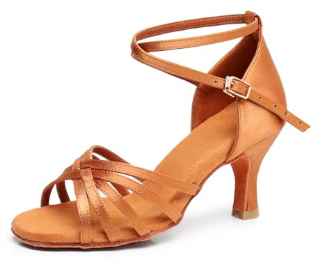 QUNUNOIRE-Chaussure de Danse Latine Femme Chaussure à Talons Hauts de Danse de Salon Jazz/Latin/Rumba/Cha Cha 5cm/7cm Marron Style 2 38