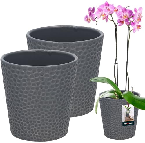 KOTARBAU Set di 2 vasi da fiori color cenere in ceramica smaltata, diametro 9,5 cm, altezza: 11 cm, vaso per orchidee in ceramica