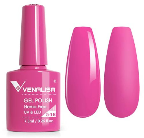 VENALISA Gel Nail Polish 7.5ml Hot Pink Color Gel Polish Soak Off UV LED Long-Wear Mirror Shine Essential for Nail Art Salon-Quality Manicure at Home