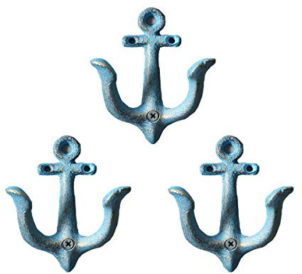 Handtuchhalter 3er Set Maritime Deko Garderobe Antik Gusseisen Wandhaken Kleiderhaken Anker Doppelhaken Wandgarderobe Vintage Gartenhaken (Antik Schwarz)