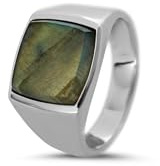 Sprezzi Fasion Herren Ring Siegelring mit Larvikite Edelstein grün eckig aus 925 Silber Siegelring poliert handgemacht (66)
