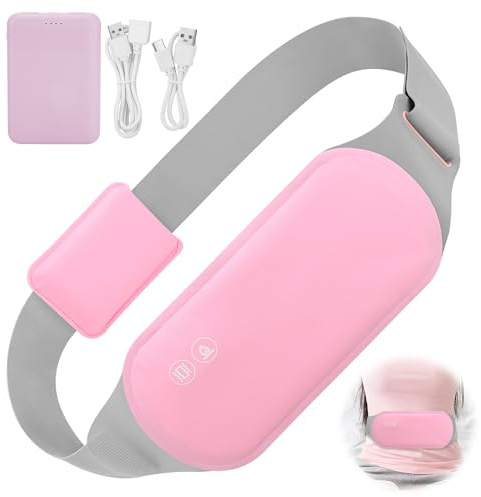 JIZZU Almohadilla Termica Dolor Menstrual, Cinturón de Calentamiento Eléctrico USB para el Vientre, 3 Niveles de Calor/ 6 Modos de Masaje con Batería Recargable de 5000mAh para Abdomen (Rosa)