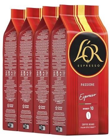 L'OR, 1,8kg Café en Grains Passione Espresso, Arabica & Robusta, Intensité 10, 4x450g