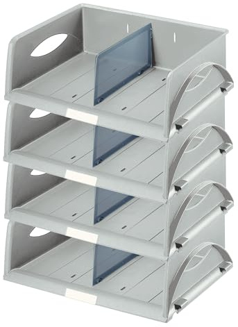 Leitz Ablagekorb Querformat A4 Maxi, 4er Pack, Ideales Sortier- und Ablagesystem für Poststellen und Kopierräume, Grau, Sorty, 52300085