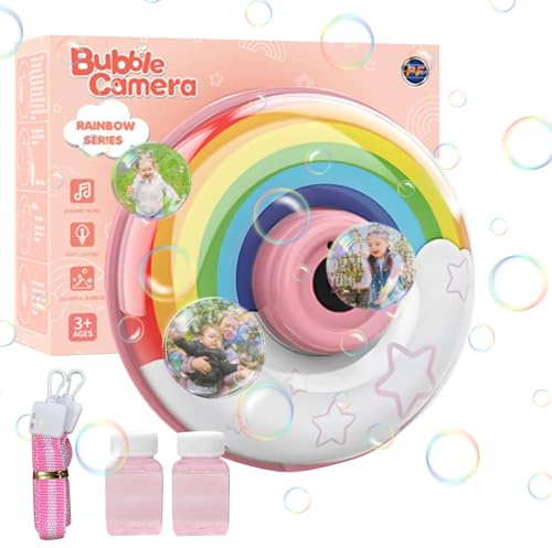 Automatische Seifenblasenmaschine, Tragbares Seifenblasenkamera Blasenmaschine für Kinder mit 100ml Seifenblasenlösung, Seifenblasenspielzeug für Kinder Babys ab 3 Jahren Outdoor Party (Regenbogen)