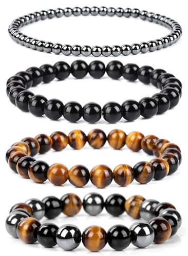 Aidenn Damen Armband Turmalin Tigerauge Naturstein Edelstein Perlen Armbänder Lavastein Heilsteine Anti Stress Set Handmade Schmuck Geschenk