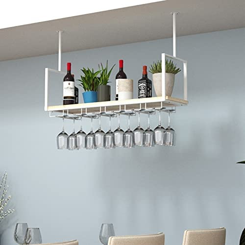 Portabicchieri da vino sospesi, Portabottiglie da vino sospesi - Mensole a soffitto, Scaffale/mensola a muro in legno massello montato a parete, Portabicchieri in ferro battuto fai-da-te/Espositore, F