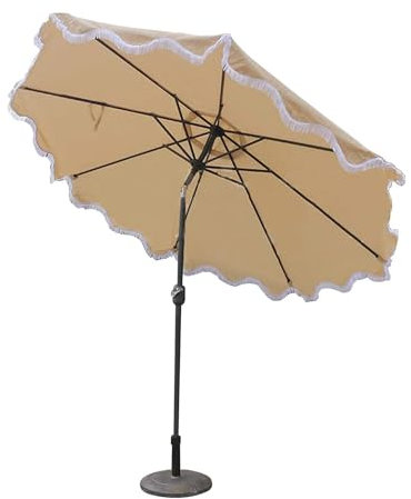 Parasol de plage, parasol de balcon inclinable d'extérieur de 8,9 pieds 38 mm avec bord ondulé à franges et mécanisme à manivelle Parasol de plage sans base Bleu ciel 270 cm (couleur : kaki, taille :