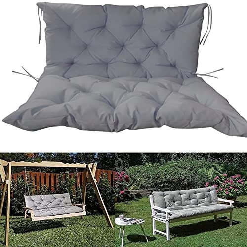 Ersatz-Bankkissen für Outdoor-Schaukeln, wasserdicht, mit Rückenlehne und Gurten, Gartenmöbel-Pads für 2- und 3-Sitzer-Bank, 100 x 100 x 10 cm, Grau