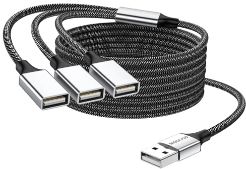 MOGOOD USB-Verteiler 3-Port,2 Meter USB 2.0 Verlängerungskabel für Desktops | 3-Port USB Verteiler, 480 Mbit/s, 1,5 A/Port, PVC, für PC, Monitor, Drucker, Tastatur, Maus