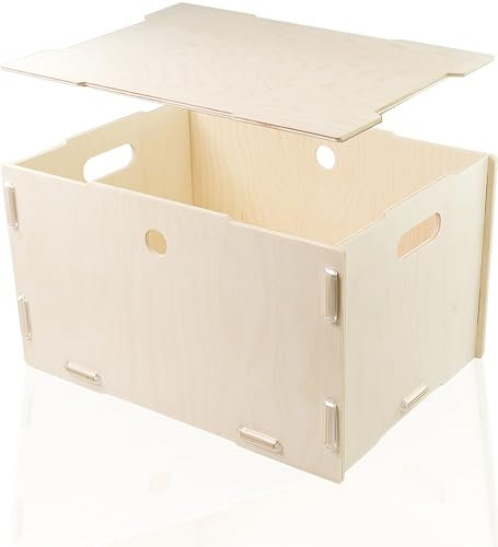 clipfritz - Caisse avec couvercle 39x29x22,5cm (Boîte en bois avec poignées) Grandes caisses de rangement empilables - Conteneurs de rangement/boîtes de rangement pour documents, jouets, livres