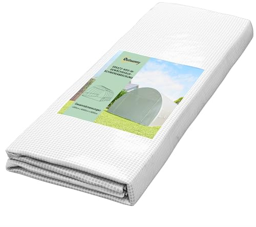 Outsunny Gewächshausfolie 3 x 6 m Wasserdicht mit Rolltür 12 Fenster Weiß | Polyethylenfolie, UV Schutz, Reißfest, Gartenfolie Abdeckplane, für Folientunnel Gartenarbeit, Tunnelfolie, NUR Folie