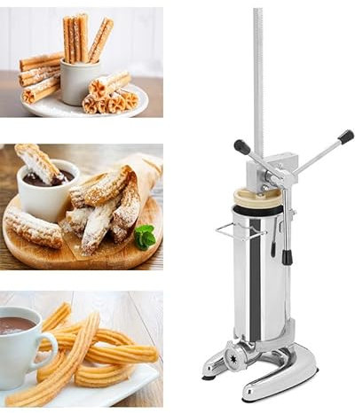 Macchina per churro manuale, macchina per churro commerciale da 2L/3L con 5 tipi di stampi, macchina per churrera spagnola verticale in acciaio inossidabile,3L