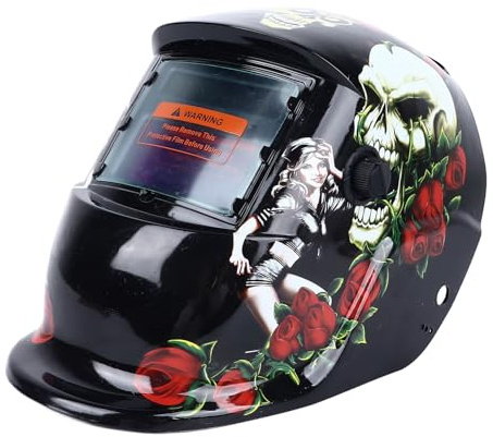 Rose&Skeleton Schweißhelm, Schweißhelm mit Automatischer Verdunkelung, Große Sicht, Solarbetrieben, Große Schattenbereichshaube, für Argon-Lichtbogenschweißgerät, Einstellbare