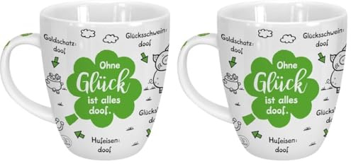 Sheepworld Tasse Ohne Glück ist alles doof | Porzellan, 45 cl | Tasse für Kaffee und Tee, Tasse mit Spruch, Silvester | 46504 (Packung mit 2)