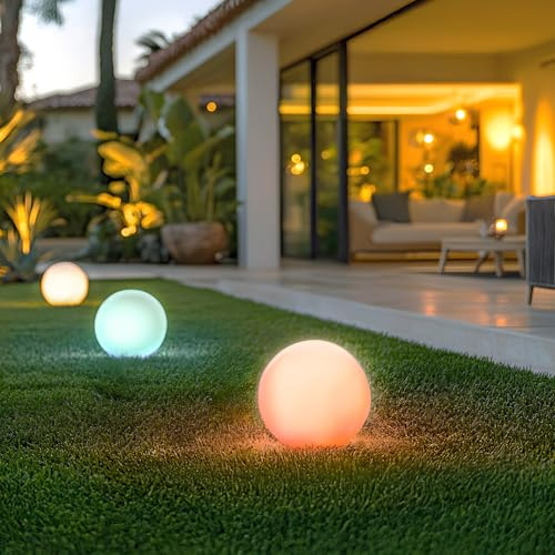 Stein Kugelleuchten Außen SOLAR LED GARDEN BALL 3000K + RGB Gartenlampe Multicolor IP54 (30 cm)