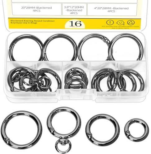 Mardatt 16 Stück 0.47/0.78/0.98inch Trigger Spring O Ringe, Runde Karabiner Clip Binder Schlüsselringe Metall Schlüsselanhänger Snap Haken Schnalle Kreis Geldbörse Schultertasche Kettenring