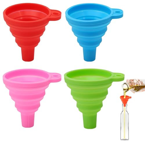 DWFEYOI Confezione da 4 Imbuti Pieghevoli in Silicone per Cucina e Trasferimento Liquidi,imbuto cucina,Piccolo,verde, rosa, rosso, blu