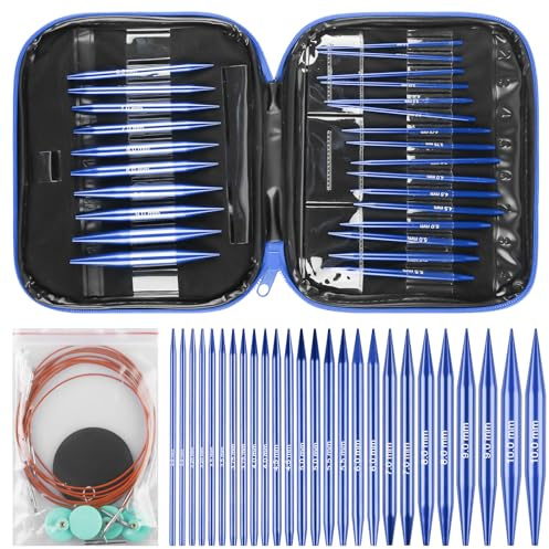 Ensemble d'aiguilles à tricoter circulaires interchangeables, avec sac de rangement, 3,0-10,0 mm (réglables sur 4 longueurs), aiguilles à tricoter en aluminium interchangeables, pour tricot fait main