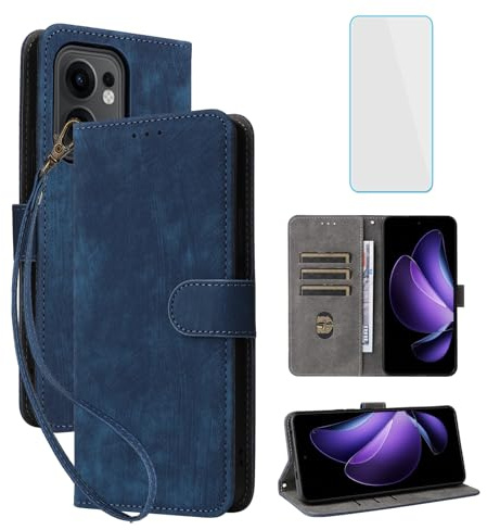 RFID Wallet Phone Case for OPPO Reno13 F 5G/Reno13 FS 5G Blue | with Screen Protector,Leather Flip Cover,Card Slot,Kickstand,Mobile Phone Case for OPPO Reno 13F 13FS 13 F FS Reno13F 5G