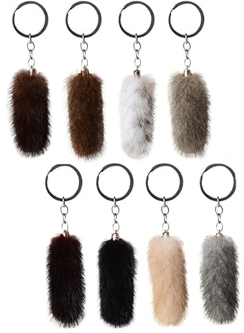 Generisch 8 Stück Mini Tail Fuchsschwanz Anhänger Fell Schwanz Keychain Fuchs Schlüsselanhänger Tasche Zusätze Auto Schlüsselketten Anhänger Weich Flaumig Fox Tail Handtasche Dekoration