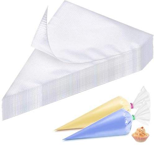 DDUP 100 Pcs Disposable Piping Bags,3 Size Cake Decorating Bags, Large Clear Plastic Pastry Bags Strong Icing Bag for Cake Cupcake Dessert Cookies Decoration (M / 100pcs)
