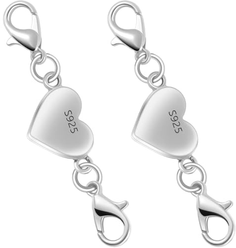 2 Piezas Cadena Cierre Magnético de Corazón, Cierre de Pulsera de Plata 925, Cierre de Cadena Magnético, Cierres Magnéticos para Cadenas, Collares, Pulseras, Accesorios para Hacer Joyas DIY