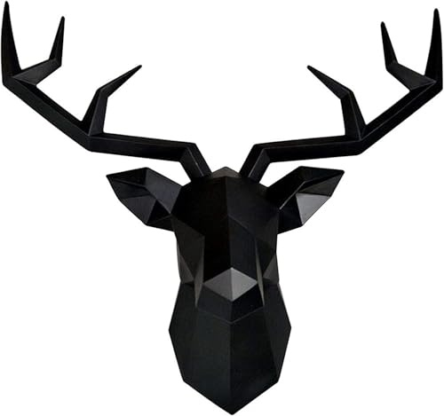 evym Geometrische Hirschkopf Wandskulptur | Wandbehang 3D Hirschgeweih Dekoration, für Wohnzimmer, Schlafzimmer oder Büro | Tierkopf-Skulptur Wandobjekt (Schwarz)