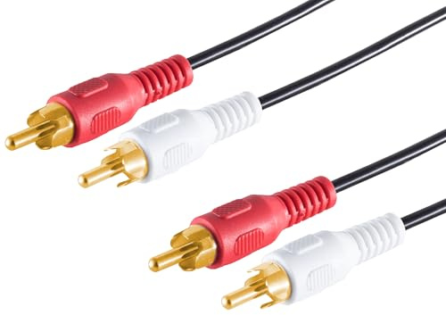 1aTTack.de 1 x 10 m – Câble RCA 2 fiches RCA vers 2 fiches RCA stéréo – Contacts plaqués or – Connecteurs moulés – Parfait pour amplificateur TV HiFi